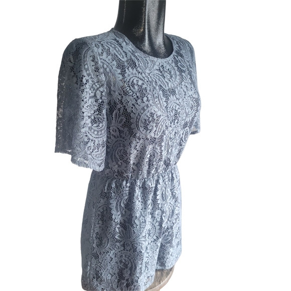 Dynamite Lace Short Sleeve Romper in Blue S - Picture 2 of 6